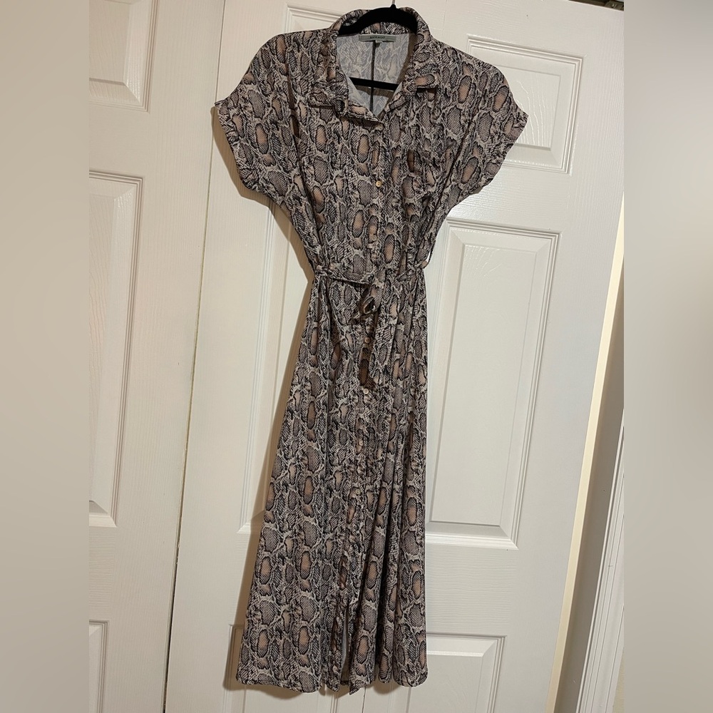 Elegant Snake Print Maxi Shirt Dress - Size S